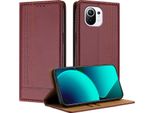 Custodia Per Xiaomi 11 In Pelle Con Funzione Stand Rosso Scuro