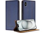 Custodia Per Iphone Xs /Iphone X In Pelle Flip Case Con Funzione Stand Blu