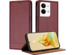 Custodia Per Oppo Reno9 In Pelle Con Funzione Stand Rosso Scuro