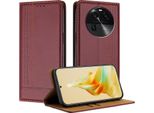 Custodia Per Oppo Find X6 In Pelle Con Funzione Stand Rosso Scuro