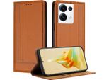 Custodia Per Telefono Cellulare Per Oppo Reno8 Pro 5G In Pelle Flip Cover Con Funzione Stand Brown