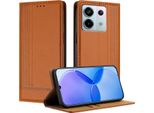 Custodia Per Xiaomi Redmi Note 13 Pro 5G In Pelle Flip Case Con Funzione Stand Brown