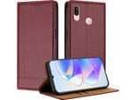 Custodia Per Huawei P20 Lite In Pelle Con Funzione Stand Rosso Scuro