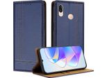 Custodia Per Huawei P20 Lite In Pelle Con Funzione Stand Blu