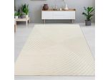 Tappeto Da Salotto Corto E Morbido A Pelo Basso Con Speciale Motivo A Linee In Crema Dimensioni - 160 X 220 Cm