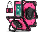 Custodia Per Ipad 9,7 6A/5A Generazione 2018/2017, Resistente Custodia Protettiva Portatile Con Supporto, Cinghia A Mano E Tracolla Nero Rosa