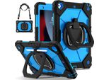 Custodia Per Ipad 9Th Gen/ 8Th Gen/ 7Th Gen, Ipad 10,2" 2021/2020/2019, Resistente Custodia Protettiva Portatile Con Supporto, Cinghia A Mano E Tracolla Nero Blu"