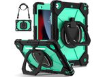 Custodia Per Ipad 9Th Gen/ 8Th Gen/ 7Th Gen, Ipad 10,2" 2021/2020/2019, Resistente Custodia Protettiva Portatile Con Supporto, Cinghia A Mano E Tracolla Nero Turchese"