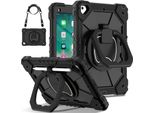 Custodia Per Ipad 9,7 6A/5A Generazione 2018/2017, Resistente Custodia Protettiva Portatile Con Supporto, Cinghia A Mano E Tracolla Nera