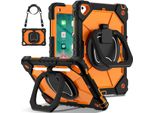 Custodia Per Ipad 9,7 6°/5° Generazione 2018/2017, Resistente Custodia Protettiva Portatile Con Supporto, Cinghia A Mano E Tracolla Nero Arancione