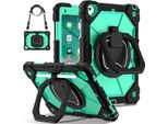 Custodia Per Ipad 9,7 6A/5A Generazione 2018/2017, Resistente Custodia Protettiva Portatile Con Supporto, Cinghia A Mano E Tracolla Nero Turchese