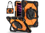 Custodia Per Ipad Air 5 /Air 4 /Ipad Pro 11 2022/2021/2020/2018, Ipad 10,9" Air 5A/4A Generazione, Resistente Custodia Protettiva Portatile Con Supporto, Cinghia A Mano E Tracolla Nero Arancione"