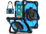 Custodia Per Ipad 9,7 6A/5A Generazione 2018/2017, Resistente Custodia Protettiva Portatile Con Supporto, Cinghia A Mano E Tracolla Nero Blu