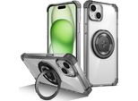 Custodia Per Iphone 15 Supporto Ad Anello Magnetico, Supporto, Compatibile Con Magsafe, Protezione Militare, Custodia Trasparente Nera
