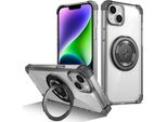 Custodia Per Iphone 13 / Iphone 14 Supporto Ad Anello Magnetico, Supporto, Compatibile Magsafe, Protezione Militare, Custodia Trasparente Nera
