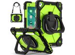Custodia Per Ipad 9,7 6A/5A Generazione 2018/2017, Resistente Custodia Protettiva Portatile Con Supporto, Cinghia A Mano E Tracolla Nero Verde