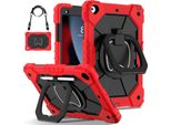 Custodia Per Ipad 9Th Gen/ 8Th Gen/ 7Th Gen, Ipad 10,2" 2021/2020/2019, Resistente Custodia Protettiva Portatile Con Supporto, Cinghia A Mano E Tracolla Rosso Nero"