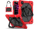 Custodia Per Ipad Air 5 /Air 4 /Ipad Pro 11 2022/2021/2020/2018, Ipad 10.9" Air 5Th/4Th Gen, Resistente Custodia Protettiva Portatile Con Supporto, Cinghia A Mano E Tracolla Rosso Nero"