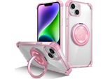 Custodia Per Iphone 13 / Iphone 14 Supporto Ad Anello Magnetico, Supporto, Compatibile Magsafe, Protezione Militare, Custodia Trasparente Rosa