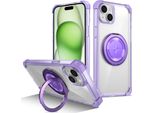Custodia Per Iphone 15 Supporto Ad Anello Magnetico, Supporto, Compatibile Con Magsafe, Protezione Militare, Custodia Trasparente Viola