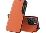 Custodia Flip Per Xiaomi Redmi Note 13 4G, Custodia In Finto Cuoio Con Finestra E Funzione Stand Arancione