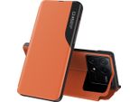 Custodia Flip Per Xiaomi Poco X6 Pro /Redmi K70E, Custodia In Finto Cuoio Con Finestra E Funzione Stand Arancione