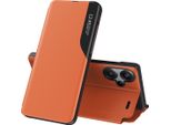 Custodia Flip Per Xiaomi Redmi Note 13 Pro+, Custodia In Finto Cuoio Con Finestra E Funzione Stand Arancione