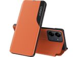 Custodia Flip Per Xiaomi Redmi 13C /Poco C65, Custodia In Finto Cuoio Con Finestra E Funzione Stand Arancione