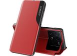 Custodia Flip Per Xiaomi Poco X6 Pro /Redmi K70E, Custodia In Finto Cuoio Con Finestra E Funzione Stand Rosso