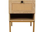 Sensahome - Comodino Japandi 4 Gambe - Antico Con Piano In Rattan - 40X40X50Cm - 8,7 Kg - Legno