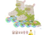 Pattini In Linea Per Bambini, Regolabile 5 Dimensioni Pattini A Rotelle In Linea Quad Con Ruote Luminose Per Ragazze Ragazzi, Verde Chiaro, S: 27-32 Eu