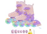 Pattini In Linea Per Bambini, Regolabile 5 Dimensioni Pattini A Rotelle In Linea Quad Con Ruote Luminose Per Ragazze Ragazzi, Rosa / Viola, S: 27-32 Eu
