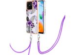 Custodia Con Cinturino Per Xiaomi Redmi 10C, Custodia In Tpu A Fantasia Con Cinturino Regolabile Viola