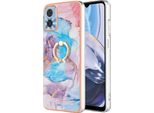 Custodia Per Motorola Moto E22, Custodia Protettiva In Silicone Tpu A Fantasia Con Supporto Ad Anello Blu