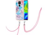 Custodia Con Cinturino Per Xiaomi Redmi Note 9, Custodia In Tpu A Fantasia Con Cinturino Regolabile Blu