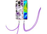 Custodia Con Cinturino Per Xiaomi Redmi Note 9, Custodia In Tpu A Fantasia Con Cinturino Regolabile Viola