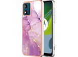 Custodia Per Motorola Moto E13, Sottile Marmo Antiurto Custodia Morbida Tpu Paraurti Rosa