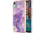 Custodia Per Nokia C12, Sottile Custodia In Marmo Antiurto In Tpu Morbido Purple
