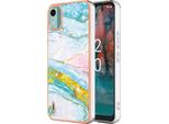 Custodia Per Nokia C12, Sottile Marmo Antiurto Custodia Morbida Tpu Paraurti Turchese