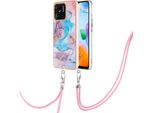 Custodia Con Cinturino Per Xiaomi Redmi 10C, Custodia In Tpu A Fantasia Con Cinturino Regolabile Blu