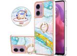 Custodia Marble Per Motorola Moto G04 / Moto G24, Custodia Protettiva In Silicone Tpu Con Supporto Ad Anello Blu