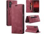 Custodia Galaxy A25, Custodia Retrò In Finto Cuoio Stand Cover Protettiva Per Samsung Galaxy A25 Rosso