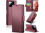 Xiaomi 14 Pro Case, Rfid Blocking Card, Advanced Flip Custodia In Pelle Con Funzione Stand Per Xiaomi 14 Pro Rosso