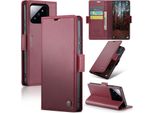 Xiaomi 14 Case, Rfid Blocking Card, Advanced Flip Custodia In Pelle Con Funzione Stand Per Xiaomi 14 Rosso