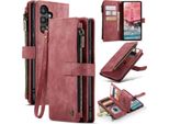 Custodia Galaxy A55, Custodia In Finto Cuoio Con Cerniera, Chiusura Magnetica, Tasca Per Carte, Supporto, Portafoglio, Custodia Protettiva Per Samsung Galaxy A55 Rosso