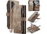 Custodia Galaxy A25, Flip Pelle Zip Stand Funzione Custodia Protettiva Per Samsung Galaxy A25 Marrone