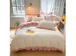 Set Di Biancheria Da Letto In Velluto, Biancheria Da Letto Invernale 135X200Cm Velluto Morbido Peluche Flanella Ragazze Microfibra Copripiumino E 1 Federa 80X80Cm, Rosa / Bianco, 135X200Cm