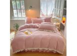 Set Di Biancheria Da Letto In Velluto, Biancheria Da Letto Invernale 135X200Cm Velluto Morbido Peluche Flanella Ragazze Microfibra Copripiumino E 1 Federa 80X80Cm, Rosa, 135X200Cm