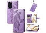 Per Honor 200 Pro Custodia A Portafoglio In Pelle Finta Custodia Per Cellulare Custodia Con Design A Farfalla Custodie Viola Chiaro