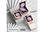Custodia In Pelle Per Samsung Galaxy Z Flip 6 / Z Flip 7 Fe Con Supporto Ad Anello, Custodia Protettiva Lucida Con Protezione Della Cerniera Bianco